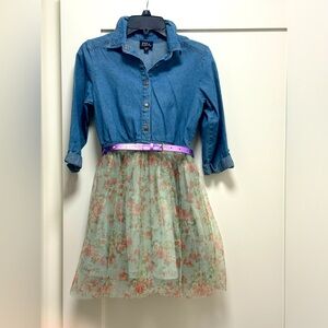 Girl 10 Dress Fall Denim Mesh Floral